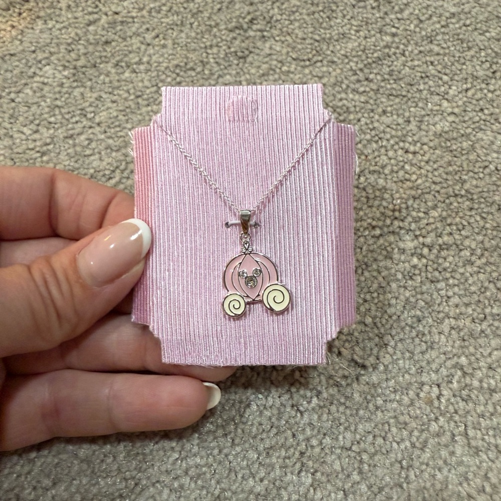 Disney Silver Necklace with Pink Carriage Pendant